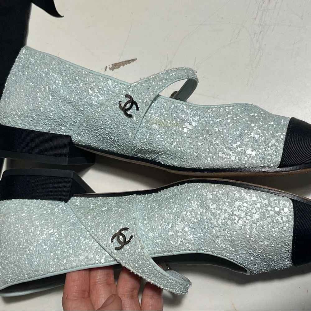 CHANEL Sparkling Mary Jane Flats with Black Toe